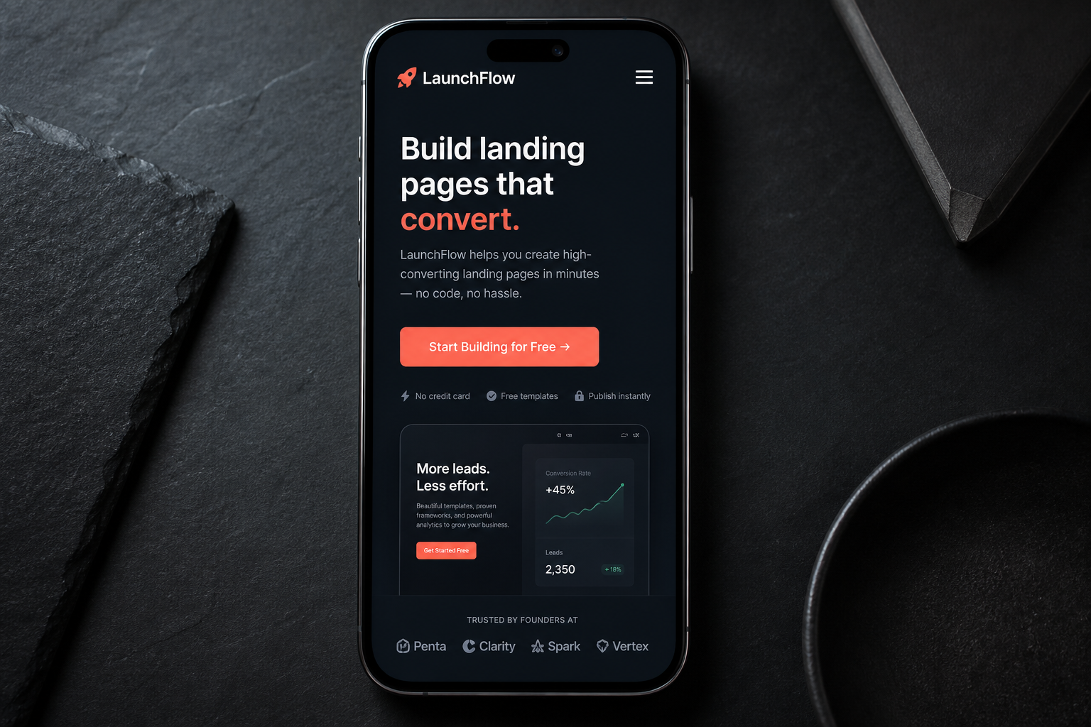 Mobile landing page mockup with a single clear call to action button