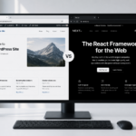 Next.js versus WordPress comparison on a widescreen monitor