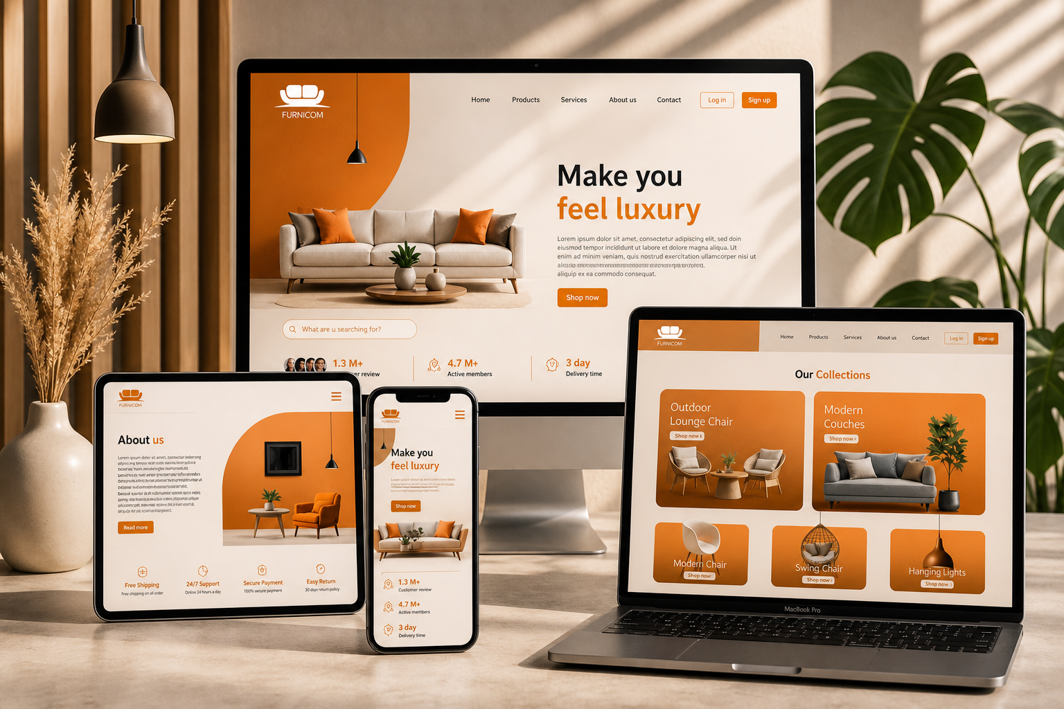 Multi-device workspace showing a headless WordPress powered frontend experience