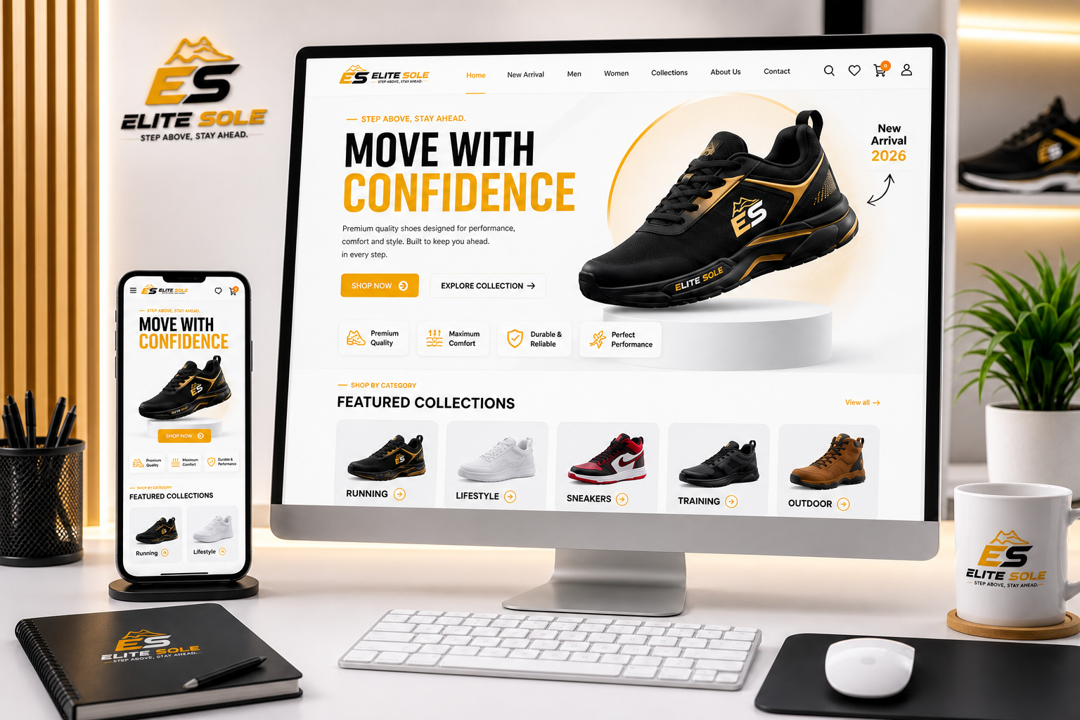 Desktop and phone mockup of a headless commerce style site powered by WordPress