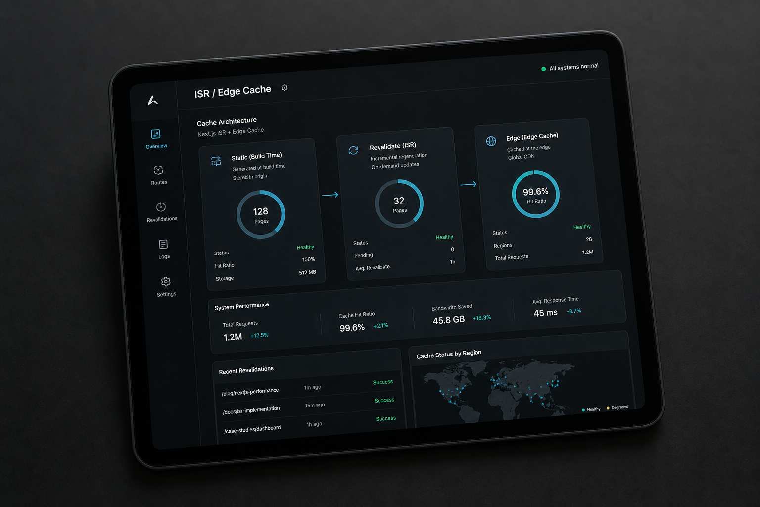 Tablet dashboard for Next.js ISR and edge cache status