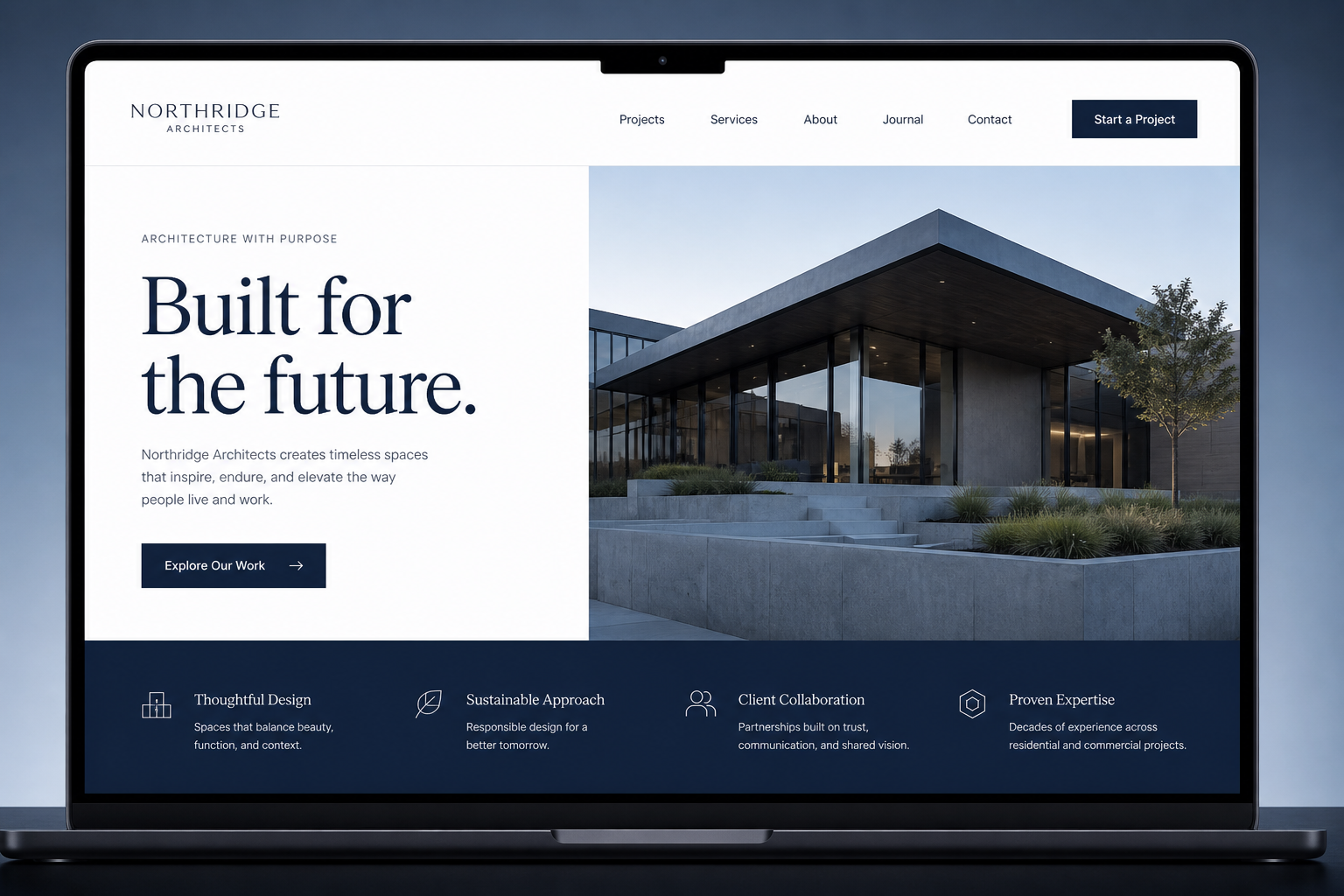 Finished website redesign displayed full-bleed in a browser for launch